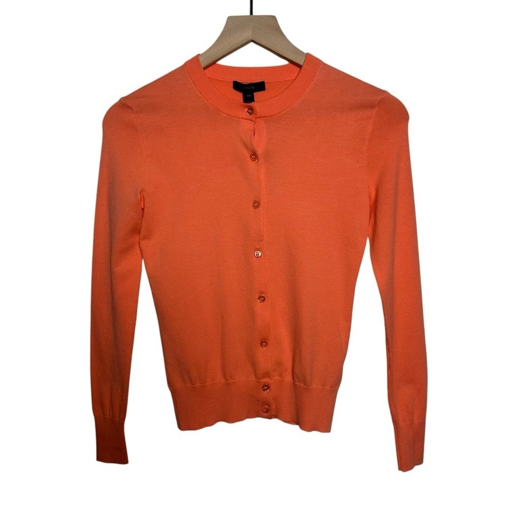 J. Crew Womens XXS Coral Orange Long Sleeve Cardigan Sweater Button Minimalist
